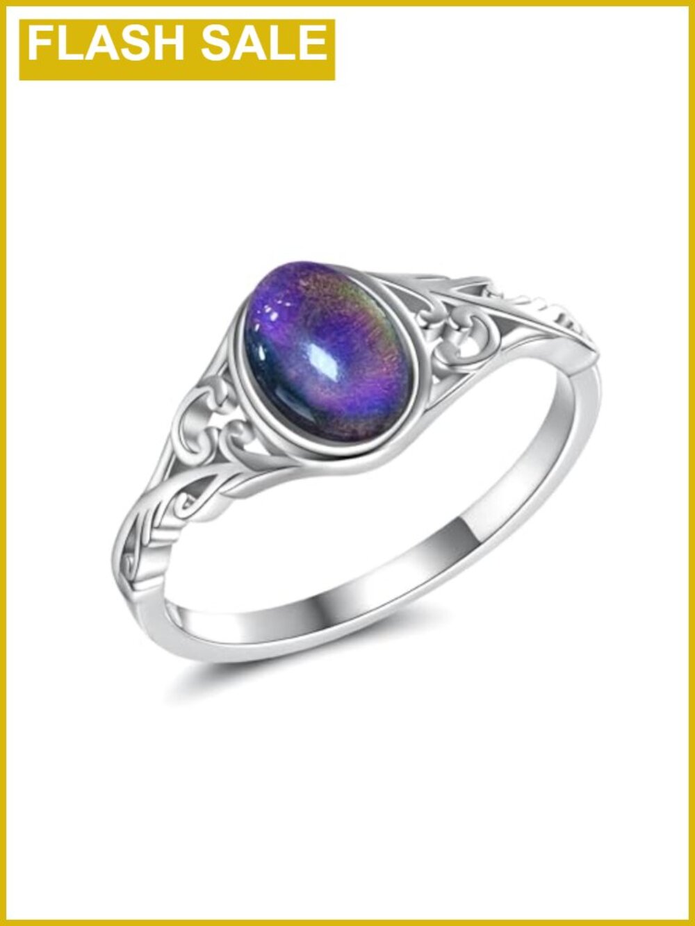 Sterling Silver Mood Stone Ring Oval Statement Vintage Style